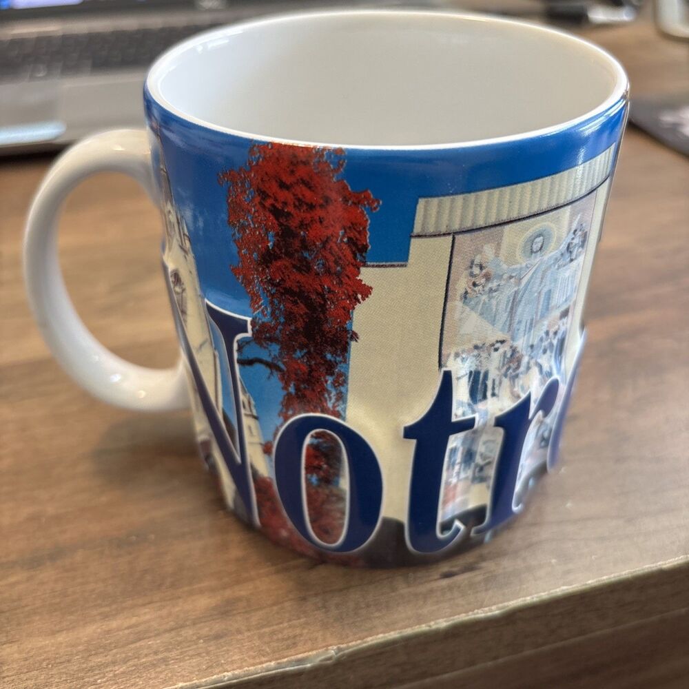 NWT Notre Dame University Coffee Mug 16 Oz 2013 Campus Basilica Raised Letters - Picture 2 of 8
